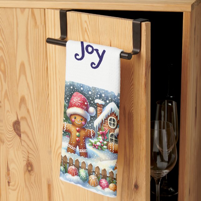 Gingerbread Family Snowy Christmas Scene Kökshandduk (Thirds Fold)