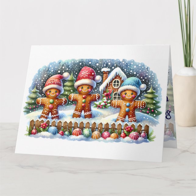 Gingerbread Family Snowy Christmas Scene Kort (Framsida)