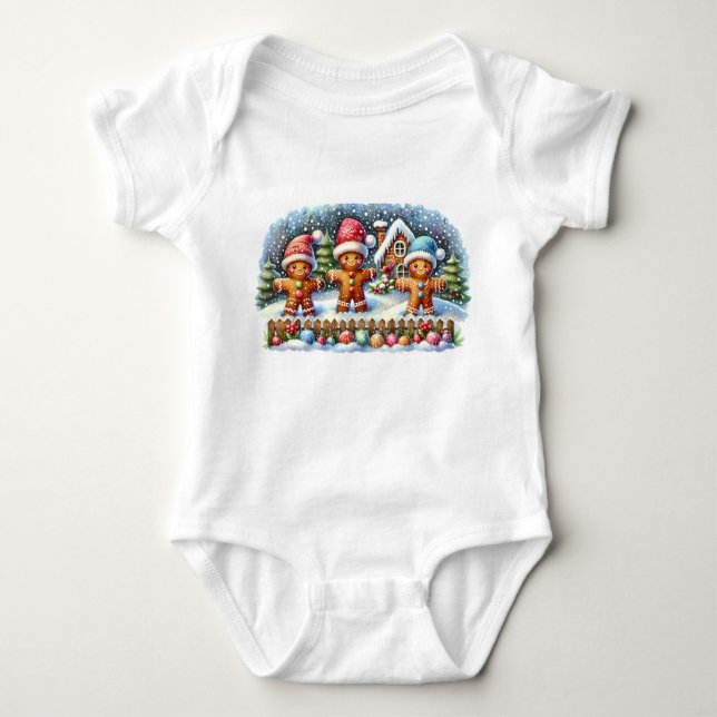Gingerbread Family Snowy Christmas Scene T Shirt (Framsida)
