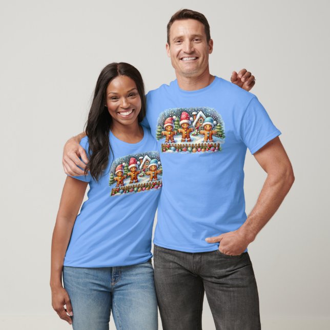 Gingerbread Family Snowy Christmas Scene T Shirt (Unisex)