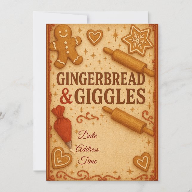 Gingerbread & Giggles julinbjudan  Inbjudningar (Framsida)