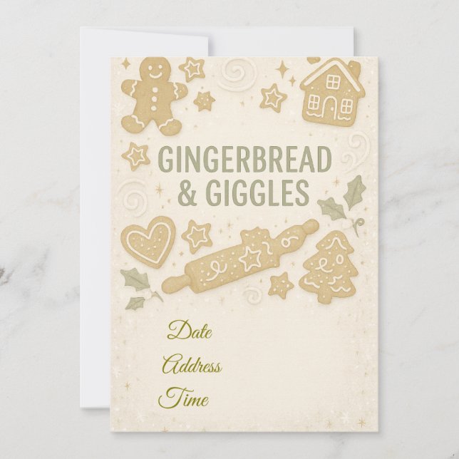 Gingerbread & Giggles Winter Invitation |Whimsical Inbjudningar (Framsida)