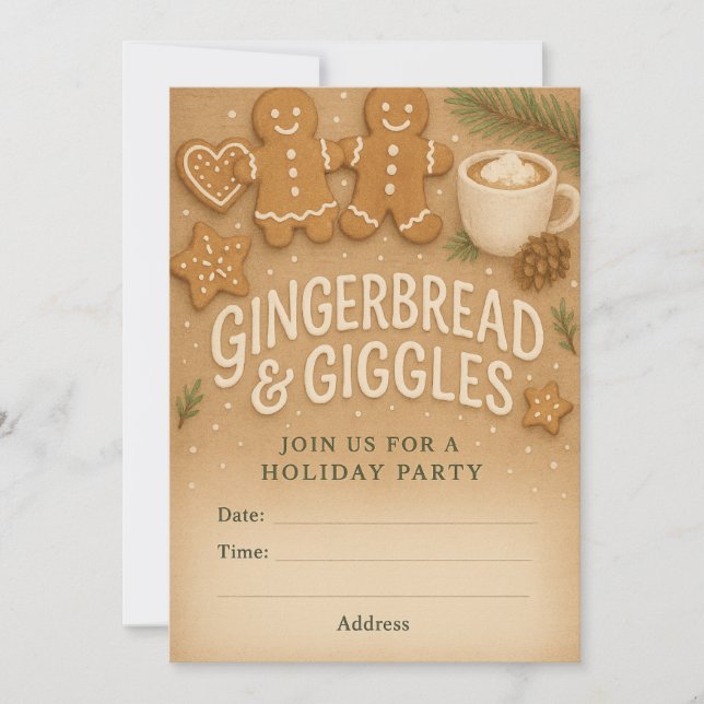 Gingerbread & Giggles Winter Party Invitation  Inbjudningar (Framsida)