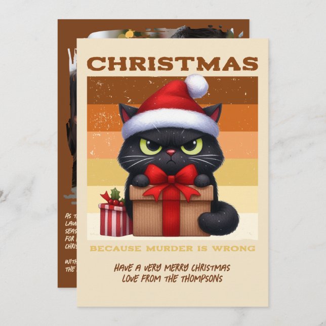 Gingerbread Glow Funny Cat Retro Christmas Photo Julkort (Fram/baksida)