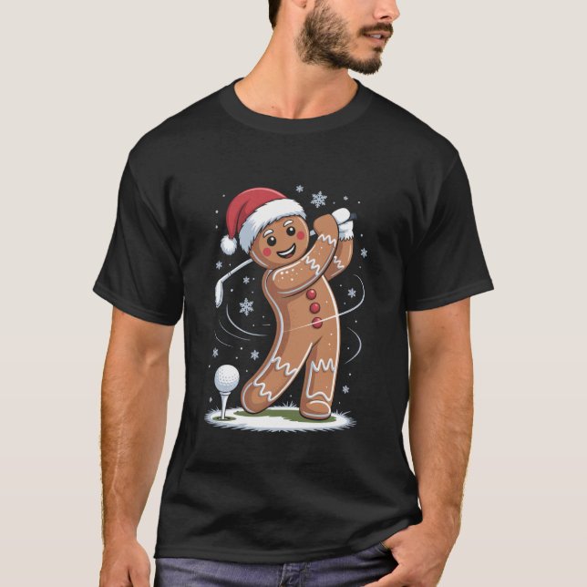 Gingerbread Golf Player Christmas Golfer Xmas Golf T Shirt (Framsida)