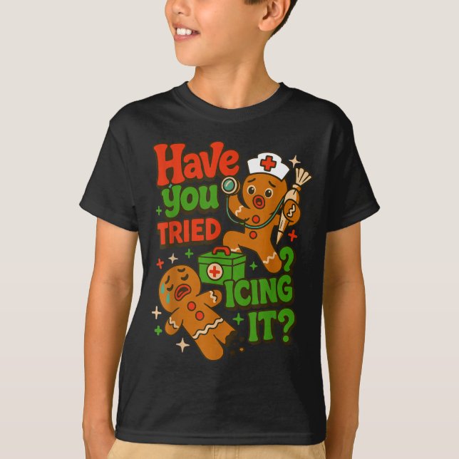 Gingerbread Have You Tried Icing It Funny Christma T Shirt (Framsida)