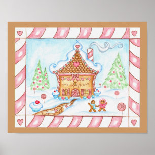 Gingerbread Heart House Utskriftsaffisch Poster