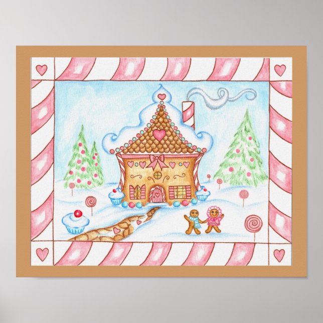 Gingerbread Heart House Utskriftsaffisch Poster (Framsidan)