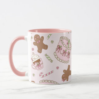 Gingerbread Holiday Cake Pink Pastel Christmas Mug Mugg