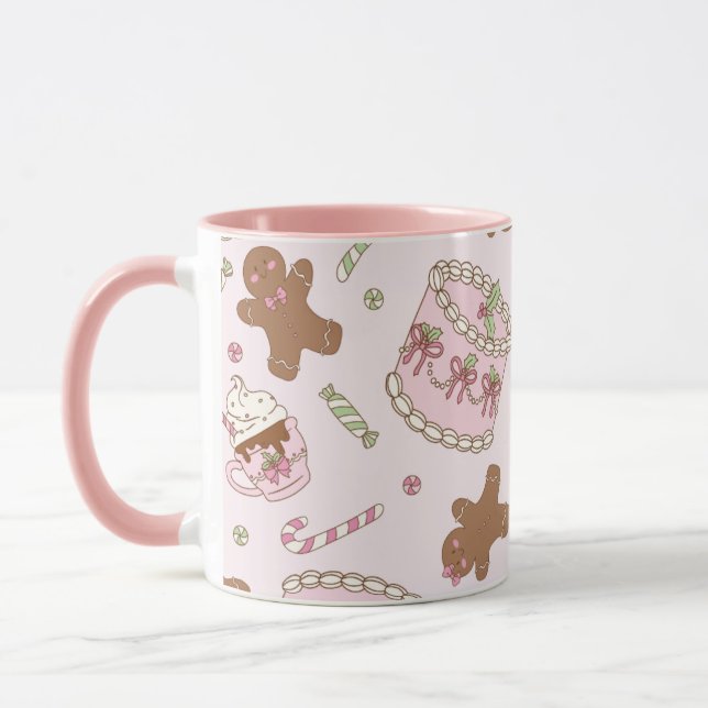 Gingerbread Holiday Cake Pink Pastel Christmas Mug Mugg (Vänster)
