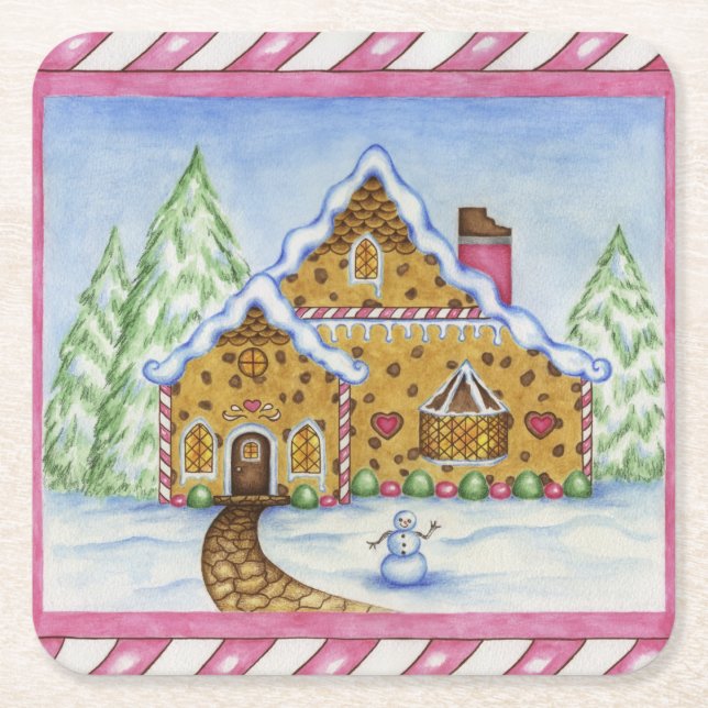 Gingerbread House Coasters på svenska Underlägg Papper Kvadrat (Framsidan)