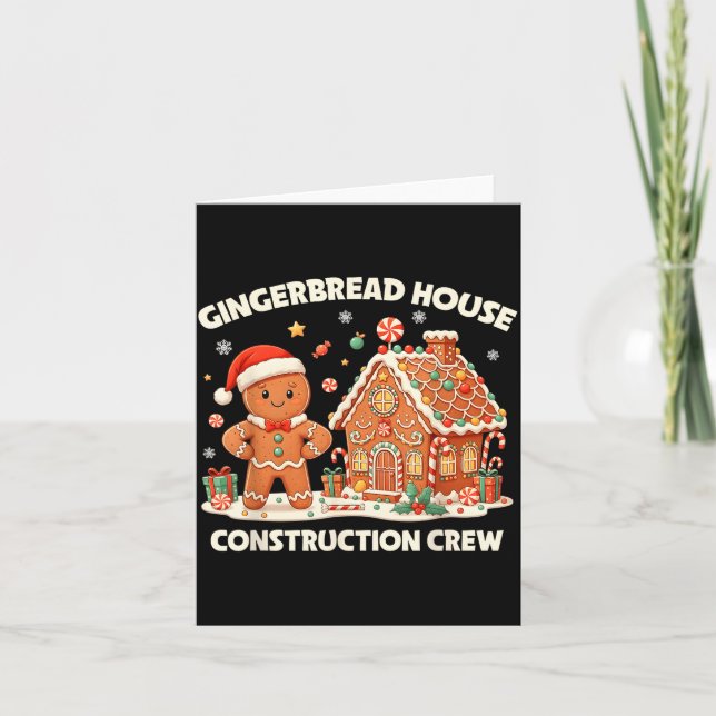 Gingerbread House Construction Crew Kids Men Women Kort (Framsida)
