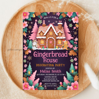 Gingerbread House Decorating Christmas Party Inbjudningar