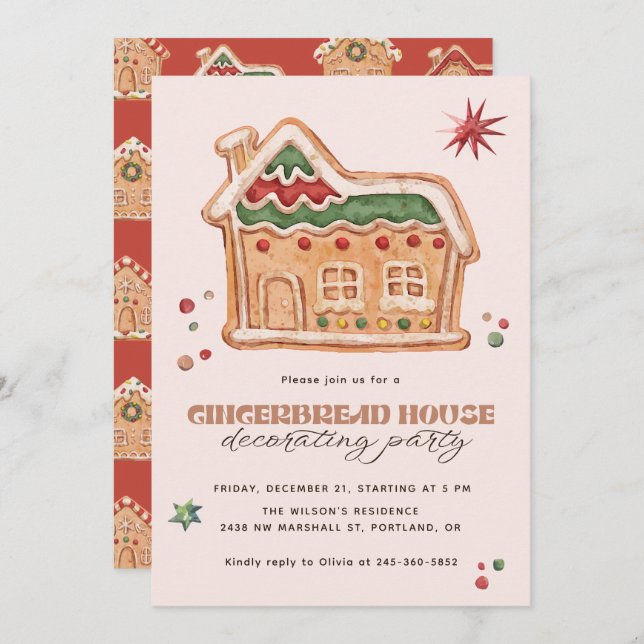 Gingerbread House Decorating Party Christmas Inbjudningar (Fram/baksida)