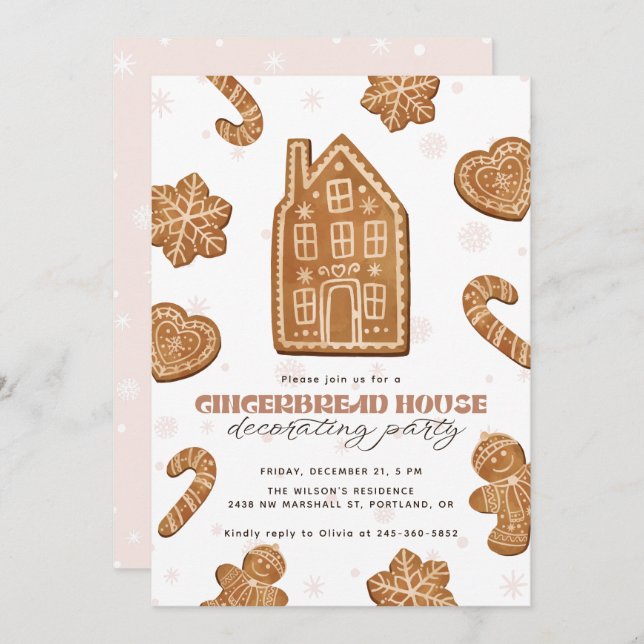 Gingerbread House Decorating Party Christmas Inbjudningar (Fram/baksida)