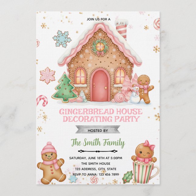 Gingerbread House Decorating pink theme Invitation Inbjudningar (Framsida)