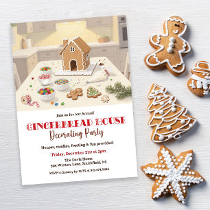 Gingerbread House Dekorationsfest Inbjudningar