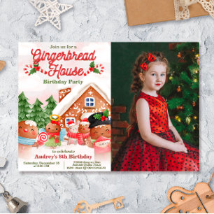 Gingerbread House Dekorationsfest med Foto Inbjudningar