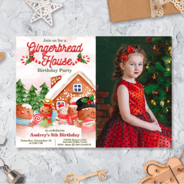 Gingerbread House Dekorationsfest med Foto Inbjudningar (Skapare uppladdad)