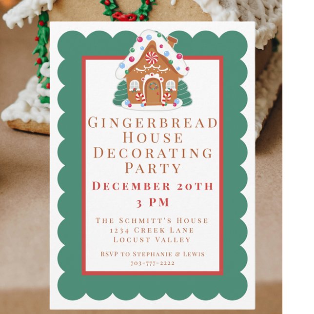 Gingerbread House Dekorering Julfest Inbjudningar (Skapare uppladdad)