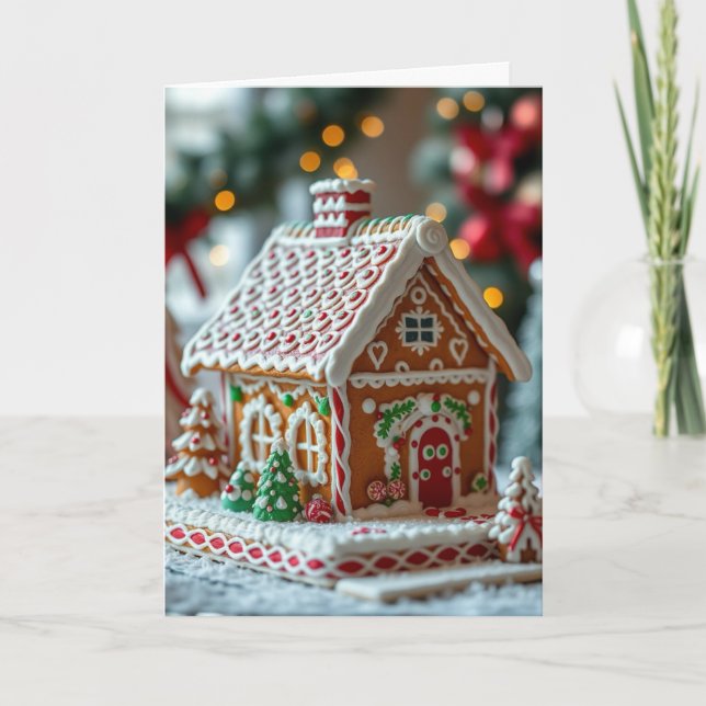 Gingerbread House Falt Julkort & Recept Helgkort (Framsida)