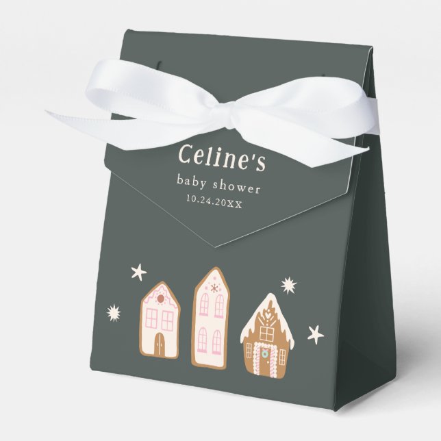 Gingerbread House Girl Baby Shower Favor Boxes Presentaskar (Framsidan Sidan)