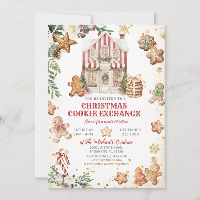 Gingerbread House & Holiday Cookies Exchange Inbjudningar (Framsida)