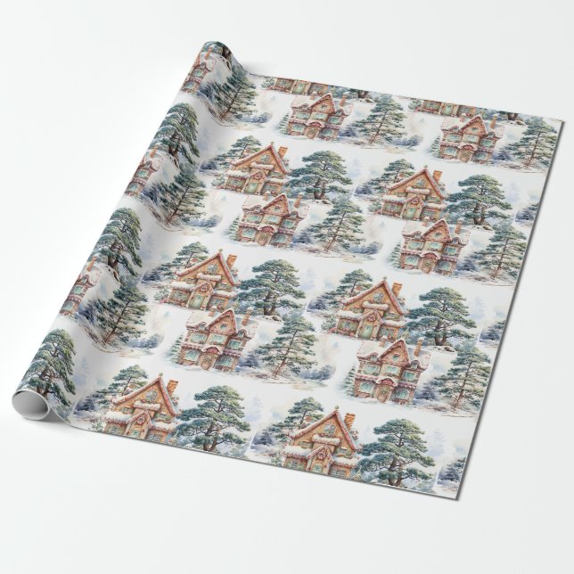 Gingerbread House in winter Pattern Wrapping Paper Presentpapper (Utrullad)