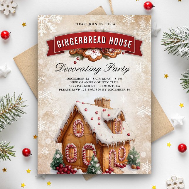 Gingerbread House Jul Dekoration Fest Inbjudningar (Skapare uppladdad)