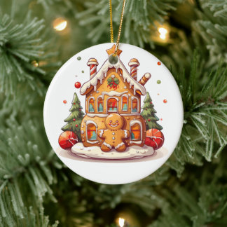 Gingerbread house julgransprydnad keramik