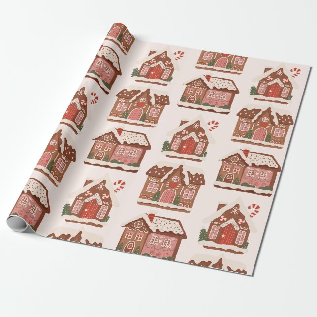 Gingerbread House Modern God Jul Presentpapper (Utrullad)