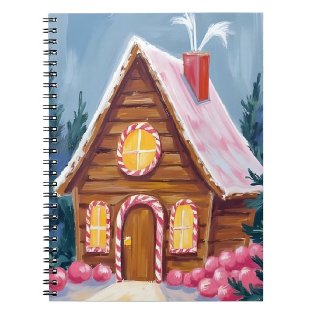 Gingerbread House Pink Christmas Watercolor Anteckningsbok (Framsidan)