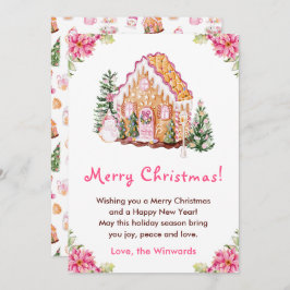 Gingerbread House Pink Merry Christmas Julkort