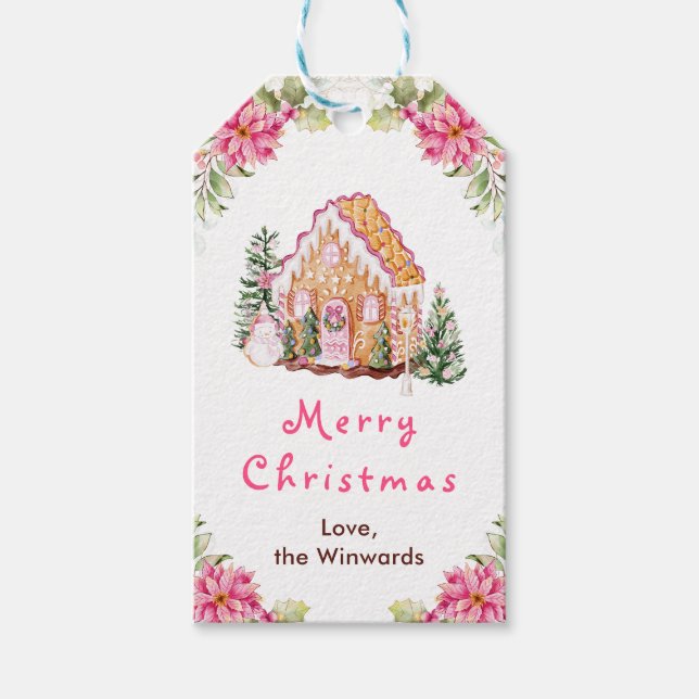 Gingerbread House Pink Merry Christmas Presentetikett (Framsidan)