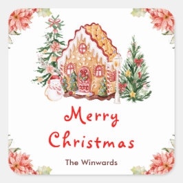Gingerbread House Red Merry Christmas Fyrkantigt Klistermärke
