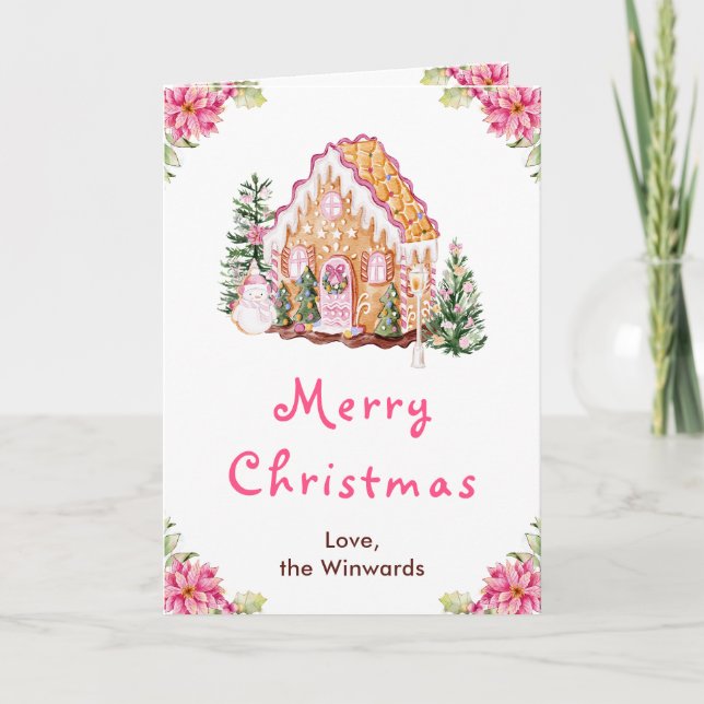 Gingerbread House Rosa God Jul Helgkort (Framsida)
