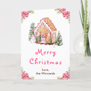 Gingerbread House Rosa God Jul Helgkort