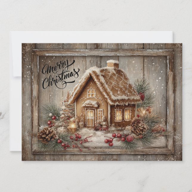 Gingerbread house rustic Christmas card Julkort (Framsida)