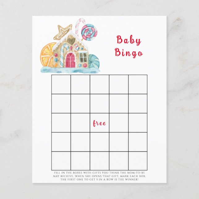 Gingerbread hus Baby shower bingo spel (Framsida)