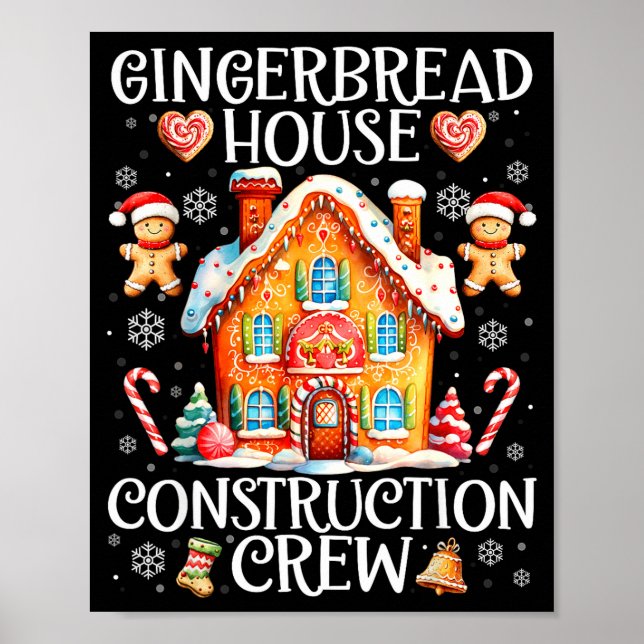 Gingerbread Hus Byggande Besättning Bakande Jul Poster (Framsidan)