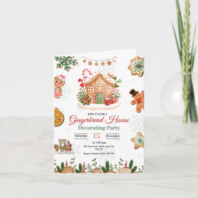 Gingerbread Hus Dekorering Julfest  Inbjudan (Framsida)