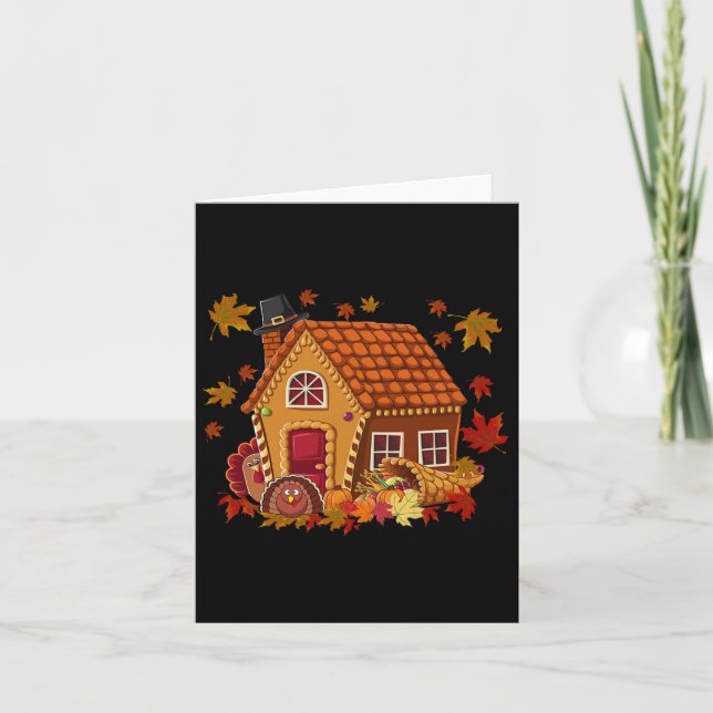 Gingerbread Hus Höst Säsong Design Thanksgiving Kort (Framsida)