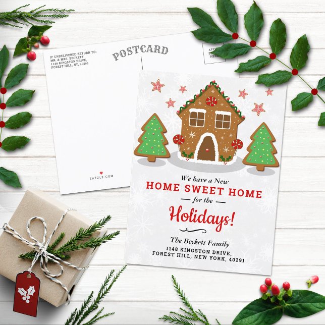 Gingerbread-hus Nytt Hem För Semestern Meddelande Vykort (Skapare uppladdad)
