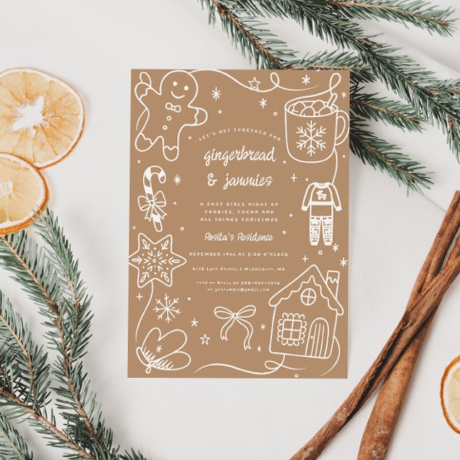 Gingerbread & Jammies | Cozy Christmas Girls Night Inbjudningar (Skapare uppladdad)