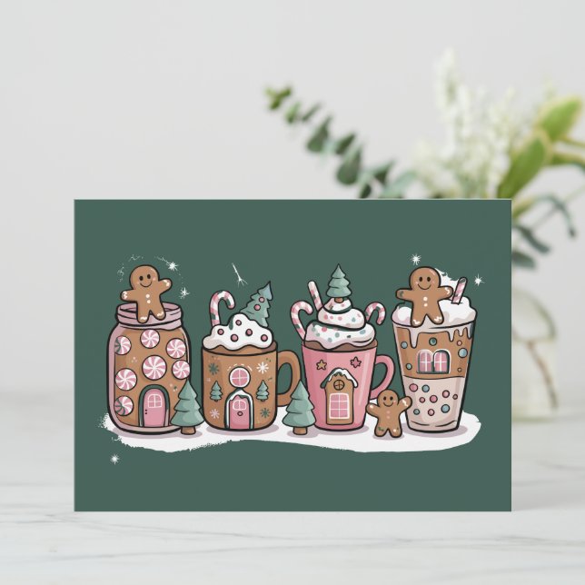 Gingerbread jul kaffe älskare latte dryck  julkort (Stående Fram)