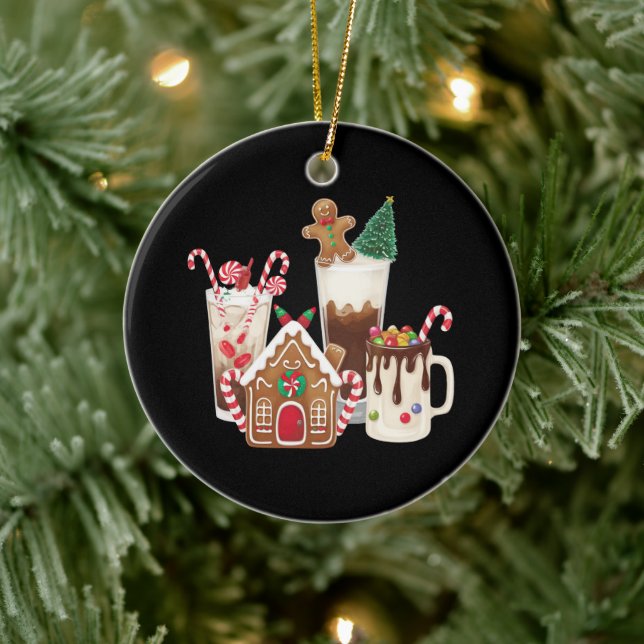 Gingerbread jul kaffe älskare present jul  julgransprydnad keramik (Träd)