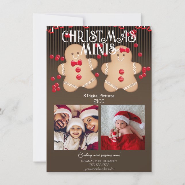 Gingerbread jul miniatyr fotograferingsflyer  inbjudningar (Framsida)