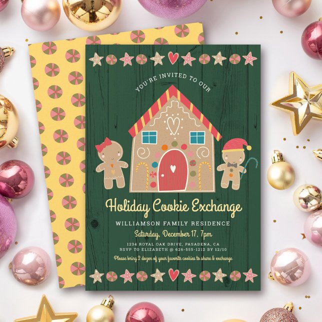 Gingerbread julbakelseshustru Green Rustic Inbjudningar (Skapare uppladdad)