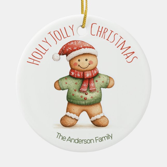 Gingerbread julgranskrydda | Anpassat namn Julgransprydnad Keramik (Framsidan)