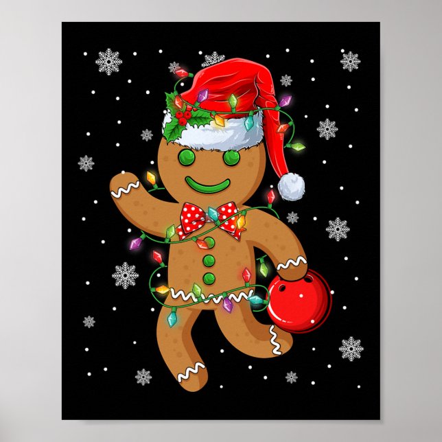 Gingerbread julhatt spelar bowling julgran ljus Tr Poster (Framsidan)